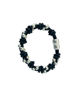 Bracelet-Blue leather w/silver beads