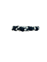 Bracelet-Blue leather w/silver beads